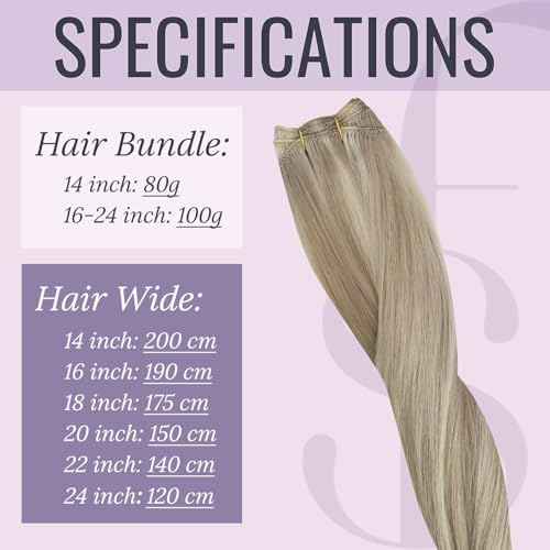 Fshine Weft Hair Extensions Human Hair 18 Sew in Remy Extensions Color Ash Blonde 18p613 Mixed with Bleach Blonde for Women 100g Brazilian