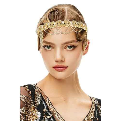 BABEYOND 1920s Flapper Headpiece Roaring 20s Headband Great Gatsby Headband Chain for Women Vintage Hair Accessory