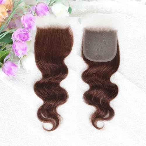 Brown color Body Wave Closure 4x4 Free Part Closure Brazilian Human Hair Closure Body Wave Lace Closure Virgin Human Hair HD Lace Chocolate Brown (18 Inch)