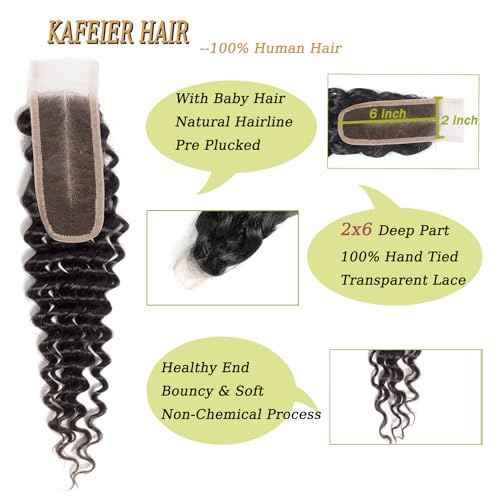 2x6 Deep Wave Closure Human Hair 2x6 Lace Closure Deep Part Transparent Brazilian With Baby Hair Color Black 20 Inch