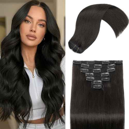 Clip in Hair Extensions Real Human Hair,22 Inch 7Pcs 120g Seamless Human hair Clip in Extensions for Women Invisible Straight 1B Natural Black Hair Extensions Clip ins Double Weft