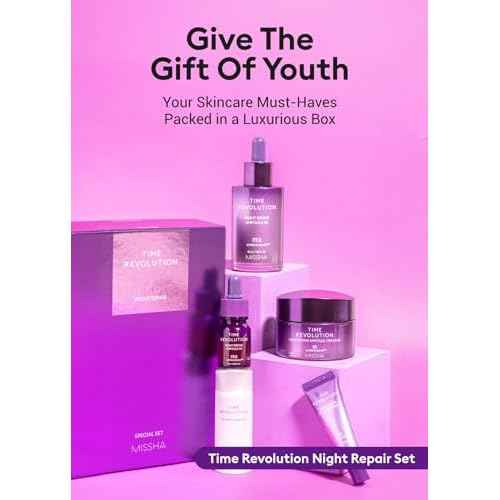 MISSHA Time Revolution Night Repair 5X Gift Set Night Repair Ampoule and Cream 5X, The First Essence 5X for Youthful, Glass Skin, Korean Skin Care