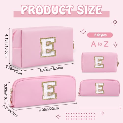 2 Pcs Small Personalized Initial Makeup Bag Cosmetic Pouch, Pink Cosmetic Travel Toiletry Bag Makeup Brushes Organizer, Waterproof Makeup Storage Travel Essentials Christmas Gifts for Women(Letter E)