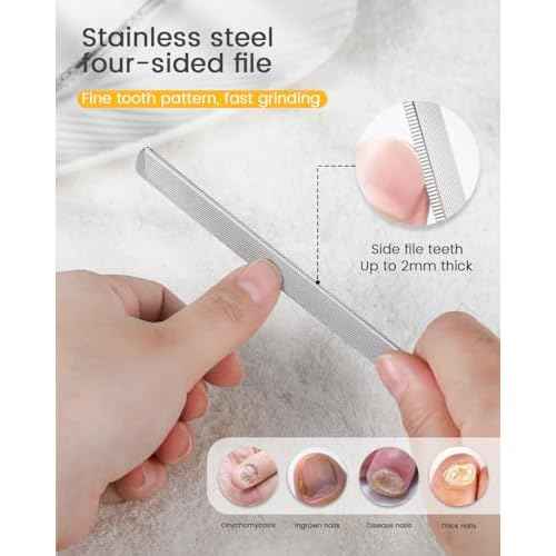 BEZOX Long Metal Nail File, Stainless Steel Fingernail File for Thick and Fungal Nails with Dual-Ended Toenail Lifter ? The Ultimate Manicure & Pedicure Tool for Men and Women¡¯s Nail Care - Black