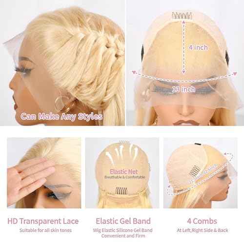 Myecool 613 Lace Front Wig Human Hair 13x4 HD Transparent Straight 150% Density Blonde Lace Frontal Human Hair Wigs Pre Plucked With Baby Hair for Women(26Inch, Blonde)