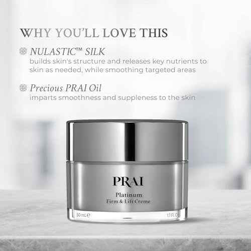 PRAI Beauty Platinum Firm and Lift Creme, Firming and Hydrating Face Moisturizer for Dry Skin and All Skin Types, Face Moisturizer for Skin Firming and Lifting, 1.7 Oz