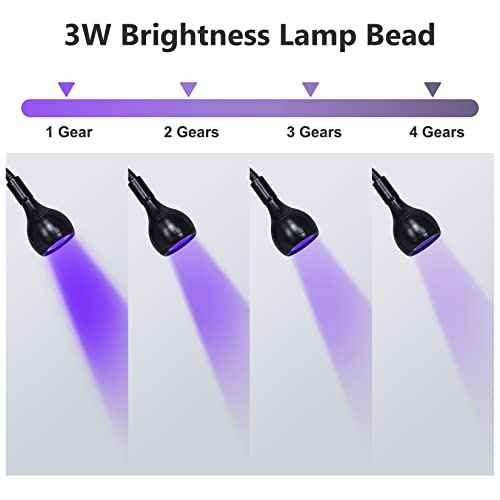 UV Nail Lamp - UV Light for Gel Nails, LED Gooseneck Flash Cure Lamp for Nails, Manicure Dryer Black Light with Clamp, 365+395nm Wavelength 5V 3W 4 Levels Dimming