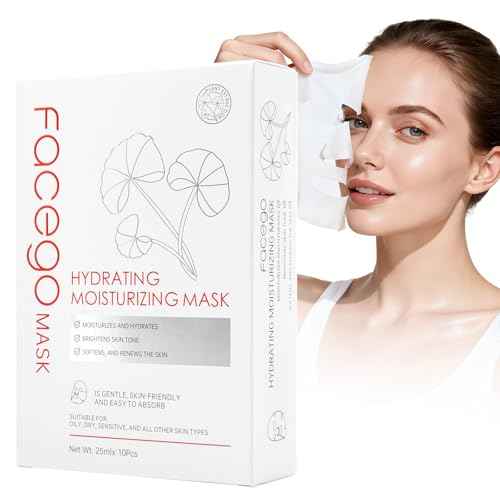 Collagen Face Mask - Hydrating & Moisturizing Sheet Mask with Natural Centella Asiatica for Soothing Skincare, Deeply Nourishing Dry Skin 10-Count