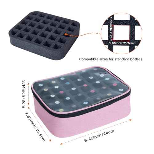 Small Clear Nail Polish Organizer Holds 30 bottles(15ml-0.5fl.oz) Nail Polish Case Multifunctional Nail Polish Bag organizer, Cosmetic Travel Makeup Cases for Women Pink