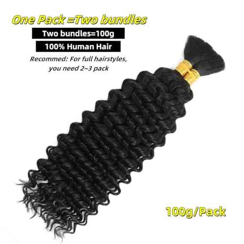 Curly Human Braiding Hair for Boho Braids Bohemian Deep Wave Bulk 100% Human Hair for Micro Braiding Hair Wet and Wavy Boho Knotless Braids Hair No Weft 2 Bundles