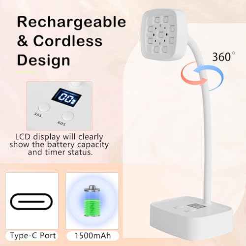 KEDAO UV Nail Lamp, UV Light for Gel Nails, Rechargeable LED Nail Lamp with Timers & Auto Sensor