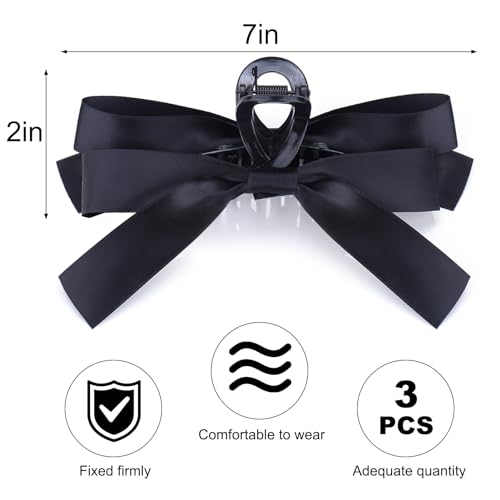 Vodolo Black Bow Hair Claw Clip for Women Girls,3PCS Nonslip Big Bows Hair Claws Barrette for Thick Thin Hair,Large Hair Accessories Christmas Birthday Gifts