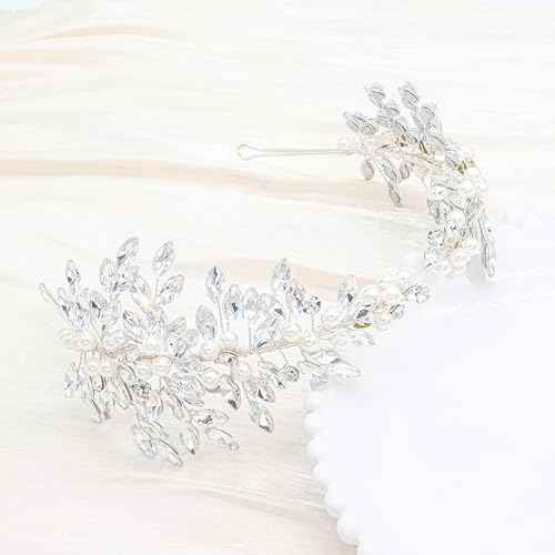 Oriamour Rhinestone Bridal Headband, Silver Wedding Headpiece for Bride, Wedding Hair Accessories for Brides Hair band For Women (Silver04, 14'')
