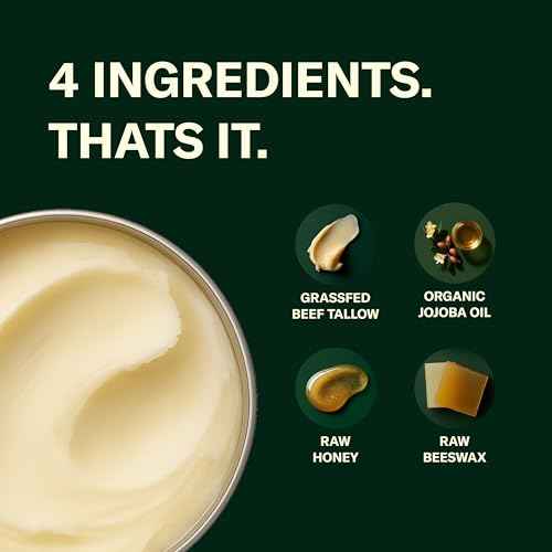 Face Tallow Balm - Grassfed Beef Tallow Facial Moisturizer with Organic Jojoba Oil, Raw Honey, Beeswax - Natural Face Balm - Unscented - 2oz