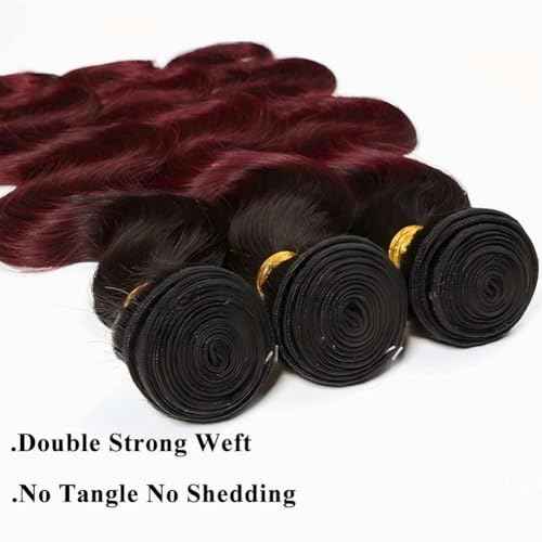 1B/99J Ombre Body Wave Bundles Human Hair 3 Bundles Human Hair Body Wave 100% Unprocessed Brazilian Virgin Human Hair Extensions(18 20 22Inch)