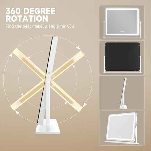 Hasipu Vanity Mirror with Lights, 22" x 18" LED Makeup Mirror, Light up Mirror with Smart Touch 3 Colors Dimmable, Brightness Adjustment, 360¡Æ Rotation (White)