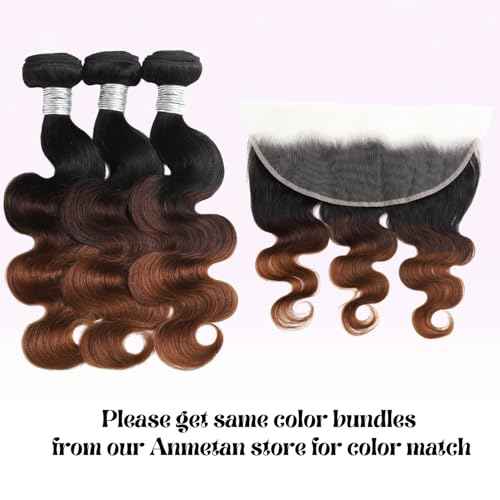 Ombre 13x4 HD Lace Frontal Body Wave (150% Full Denisty, 16 IN) 12A Chestnut Brown 3 Tone Color #T1B/2/30 Ombre Frontal Transparent hd Lace Ear to Ear Natural Hairline Dark Root 100% Remy Hair