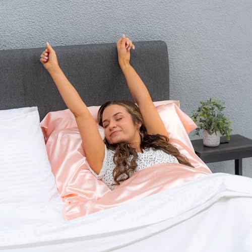 Dreamaway Self Tan Sleep Sack Silky Satin Travel Sheet with Sewn-in Pillow Holder, 2 Easy Access Zippers and Bonus Pillow Case Spray Tanning Lotion Stain Protection