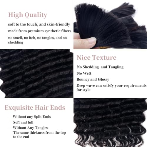 Deep Wave Curly Braiding Hair Extensions Synthetic Curly Crochet Hair High Temperature Fiber Bio Protein Hair (Natural Black 18 Inch 3 Packs 100g)