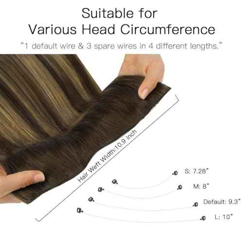 HOTBANANA Wire Hair Extensions, 20 inch 110g Chocolate Brown to Caramel Blonde Fish Line Real Human Remy Straight Invisible Wire Hair Extensions