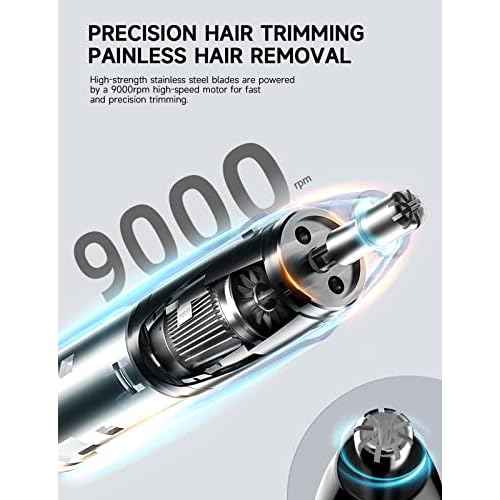 ZORAMI Rechargeable Ear and Nose Hair Trimmer - 2025 Professional Painless Eyebrow & Facial Hair Trimmer for Men Women, Powerful Motor and Dual-Edge Blades for Smoother Cutting Black