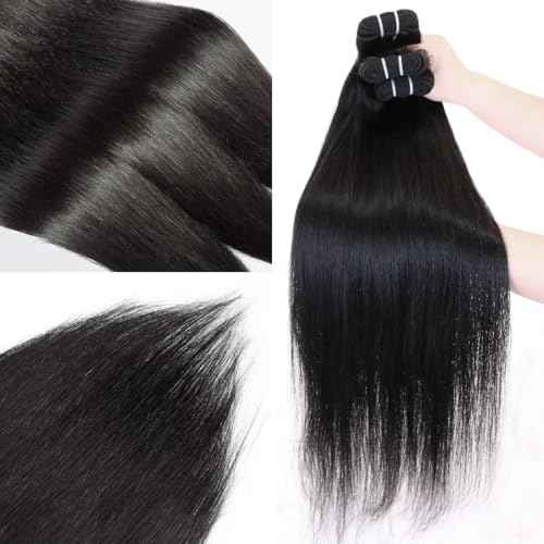 12A Human Hair Bundles Brazilian Straight Hair Bundles 18 20 22 Inch Brazilian Virgin Human Hair Weave Bundles For Black Women Straight Bundles Human Hair Extensions Natural Black Color