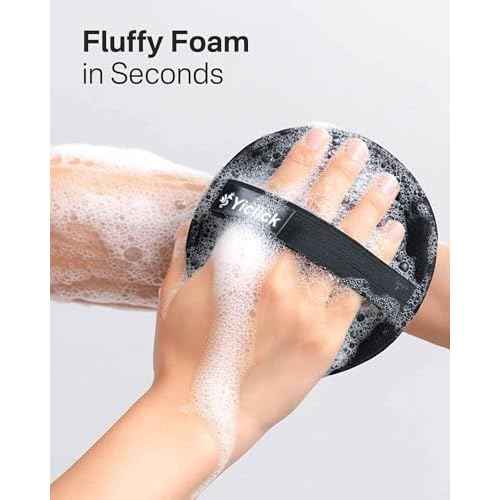 Yiclick Exfoliating Body Scrubber Exfoliator 2 Pack - Exfoliating Sponge, Shower Bath Sponge Loofah with Handle, Body Scrub Lufas Washcloth Net Brush for Women Men, Dead Skin Remover for Body