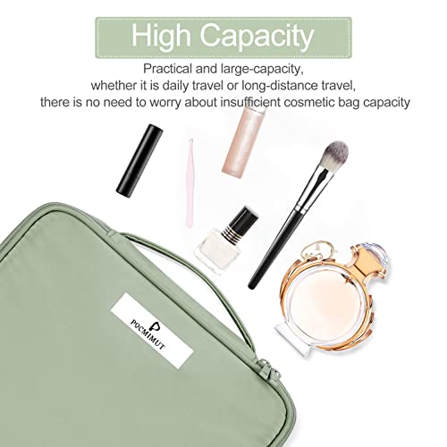 Pocmimut Cosmetic Bag for Women Cosmetic Travel Makeup Bag Large Travel Toiletry Bag for Girls Brush Bags, Reusable(Green)