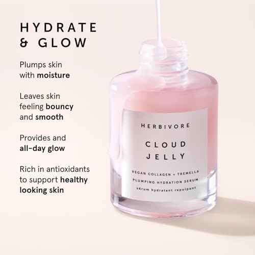 HERBIVORE Cloud Jelly Plumping Hydration Serum | Tremella Mushroom + Strawberry Extract, Lightweight, Deep Hydration for All Skin Types | Vegan, Plant-Based + Cruelty-Free, 30 mL / 1 oz