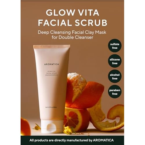 AROMATICA Glow Vita Facial Scrub Orange & Neroli ? Vitamin C Gentle exfoliating face wash for sensitive skin - Gently Scrub and Cleans Blackheads, Whiteheads, Pore Dirt for a Fresh Glow (5.07 Fl Oz)