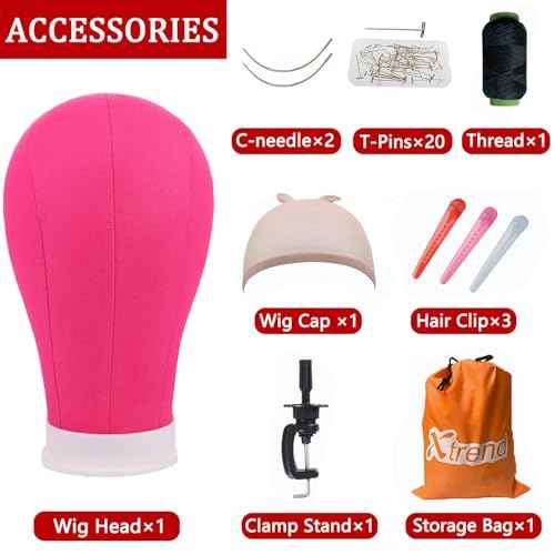 XTREND 22Inch Canvas Block Head for Making Head Weft/Wig/Hair Extension Making Display Styling Mannequin Head with Stand Set Manikin Canvas Head Hair Accessories
