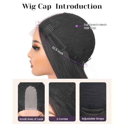 Long Straight Black Wigs for Women Glueless Synthetic Wig Middle Part 32 Inch