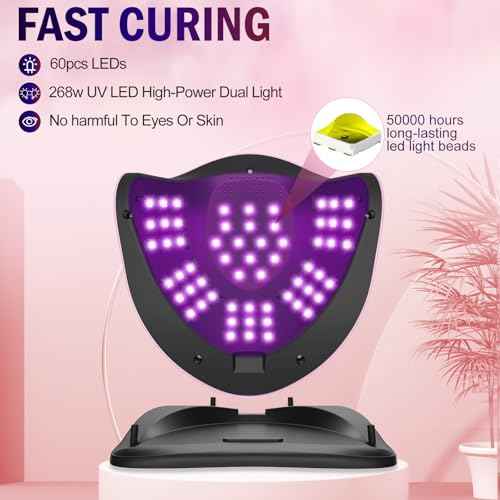 Nail Lamp, NAILGIRLS 268W LED UV Professional Fast Curing Nail Light for Nails Gel Polish Nail Dryer with 4 Timer Setting & LCD Display Screen, Auto Sensor