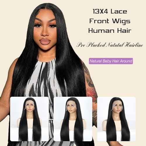 Beauty Queen 16A Straight Lace Front Wigs Human Hair 13x4 HD Lace Wigs Pre Plucked 220 Density 20 Inch Straight Human Hair Wigs Brazilian Remy Human Hair Frontal Wig for Women Natural Black Color