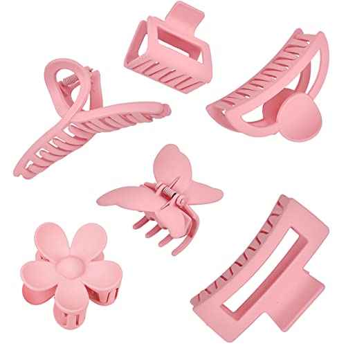 Pink Hair Clips, 6 Pack Cute Hair Clips for Thin Thick Hair 1.85-4.5 Inch Matte Non Slip Jaw Clips Flower Banana Butterfly Claw Clips Hair Accessories for Women and Girls¡¦