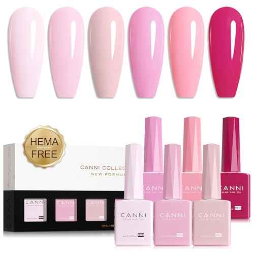 CANNI Pink Gel Nail Polish Set ? 6 Soft Rose & Light Pink Colors, 9ML Each, Soak-Off UV LED Gel for Nail Art Design, DIY or Salon Manicure for Women