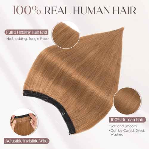 Elailite Halo Hair Extensions Real Human Hair for Women Light Brown Clip in Remy Hairpiece with Adjustable Invisible Wire 22 Inch 75G