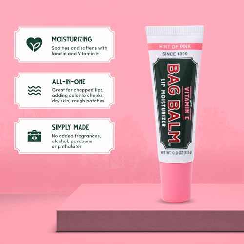 Vermont's Original Bag Balm Moisturizing Lip Balm with Vitamin E | Pack of 4 0.3oz Tubes (4 Pack, Hint of Pink)