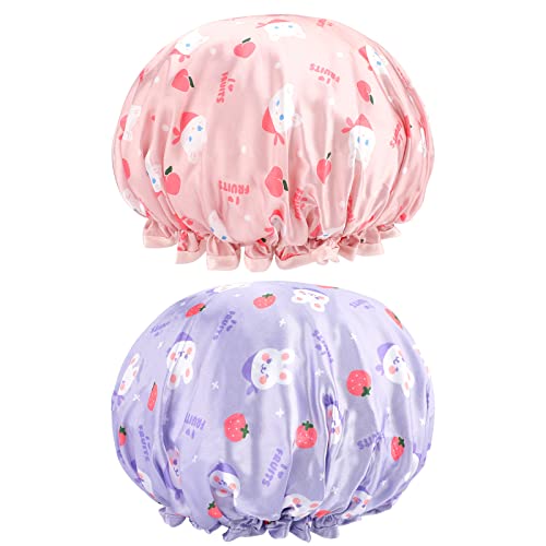 G2PLUS Toddler Shower Cap, 2 PCS Funny Cute Cartoon Bath Hat Waterproof Shower Bath Caps for Boys or Girls (Purple)