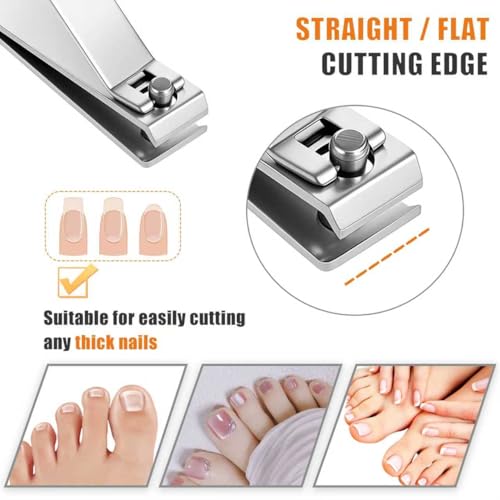 10-Pack Large Stainless Steel Nail Clippers Bulk for Men Women Adults, Straight Edge Toenail Clippers for Thick Nails, 3.15 x 0.6 inch Long Handle Big Toe Nail Clipper Set (Silver)