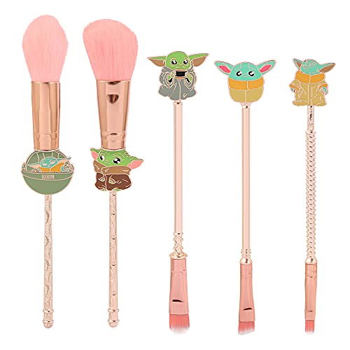 Baby Makeup Brushes Set - 5pcs Professional Classic Movie Series Cosmetic Brushes Foundation Blending Blush Eye Shadows Face Powder Brushes Kit for Fans (Baby Yoda Makeup Brushes)