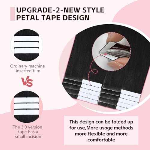 Invisible Tape in Hair Extensions Real Human Hair 3rd-Generation Pro3.0#1B Natural Black 20pcs 50g 22inch Seamless Insert Hand-Tied Invisi Edge Tape ins Extension£¨#1B-22inch£©