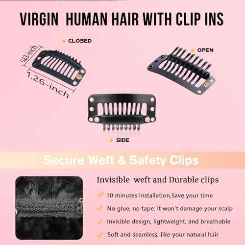 Silky Straight Clip in Hair Extensions Real Human Hair,20 inch 4.24oz Remy Human Natural Hair Clip ins for Women 8pcs Double Weft