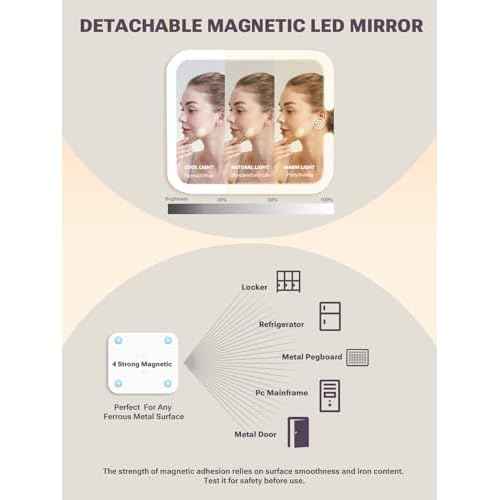 Qislee Makeup Box with Drawer and Four Trays, A Detachable Lighted Mirror, Waterproof Travel Train Case, Cosmetic Organizer and Makeup Suitcase with Magnetic LED Mirror(Bright White)