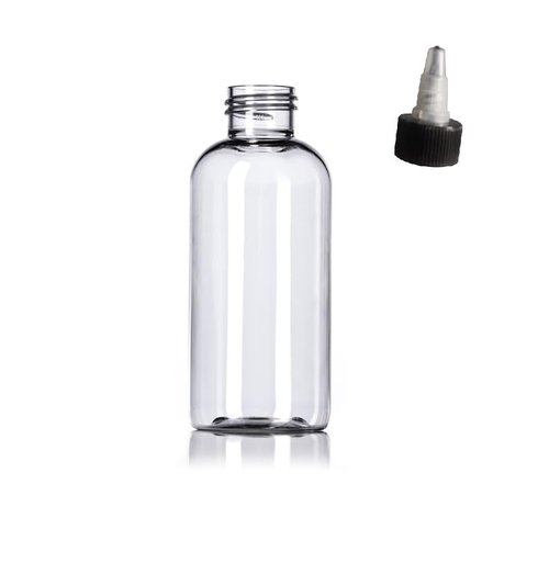 Set of 6 Reusable Plastic Bottles | 4oz Clear Boston Round Bottles with Twist Top Dispensing Caps | Open Yorker Caps for Oils, Aromatherapy, DIY Shampoo, Paint, Skin Care, Arts & Crafts