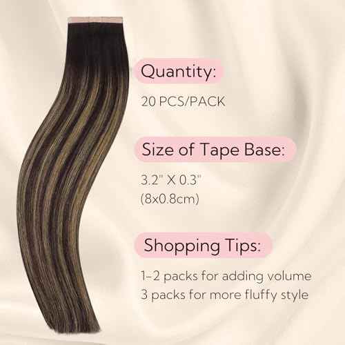 HOTBANANA Wide Tape in Hair Extensions Human Hair, DIY Cut Tape in weft hair extensions£¬20inch 100g 20pcs Balayage Dark Brown Mixed Chestnut Brown Straight Style