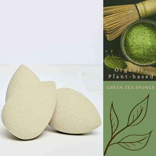 Green Tea Beauty Sponge - Plant-Based, Eco-Friendly, Cruelty-Free, Dye-Free & Latex-Free Blender, Biodegradable & Vegan Makeup Sponge, Makeup Blender, Perfect for Liquid & Powder (3 count)
