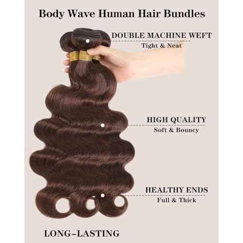 Kapelli Brown Human Hair Bundles 20 22 24 Inch Body Wave Brown Bundles Human Hair 12A 100% Unprocessed Brazilian Virgin Hair 3 Bundles Light Chocolate Color Body Wave Hair Extension Color 4