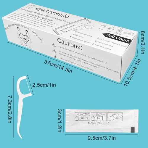Eyxformula 500 Count Individually Wrapped Floss Picks, Disposable Mini Travel Size Dental Flossers, Bulk Individual Floss Sticks for Hotel Office Car Guest Bathroom On-The-Go Oral Care Teeth Clean