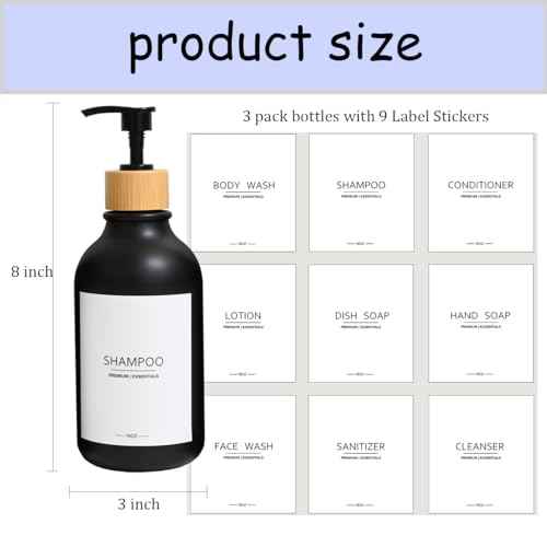 Shampoo and Conditioner Frosted Bottles Bamboo Pump, Refillable Shampoo Empty Bottles for Lotion Oil Shower Soap Dispenser (6p-Black)